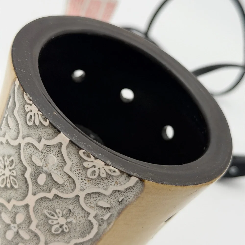 Scentsy‎ Moroccan Stencil Electric Wax Warmer Ceramic Tan Gray Quatrefoil Boho